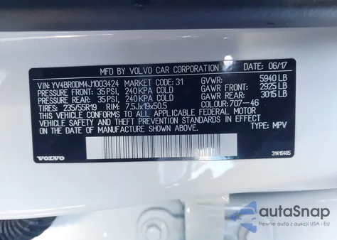 2018 Volvo Xc60 Hybrid T8 R-Design z USA, uszkodzony, nr VIN YV4BR0DM4J1003424